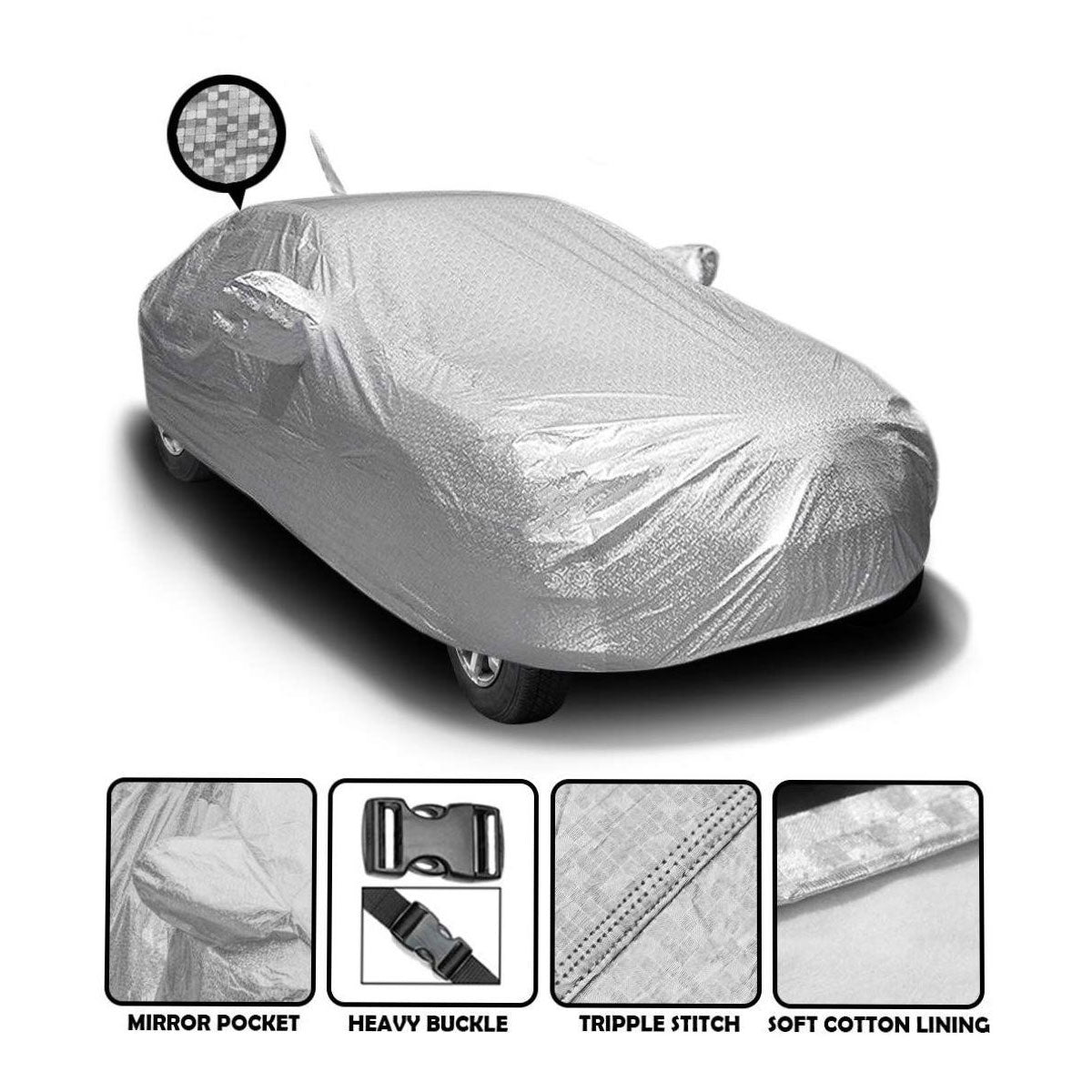 Oshotto Spyro Silver Anti Reflective, dustproof and Water Proof Car Body Cover with Mirror Pockets For Maruti Suzuki Swift 2011-2023 (with Antenna Pocket)