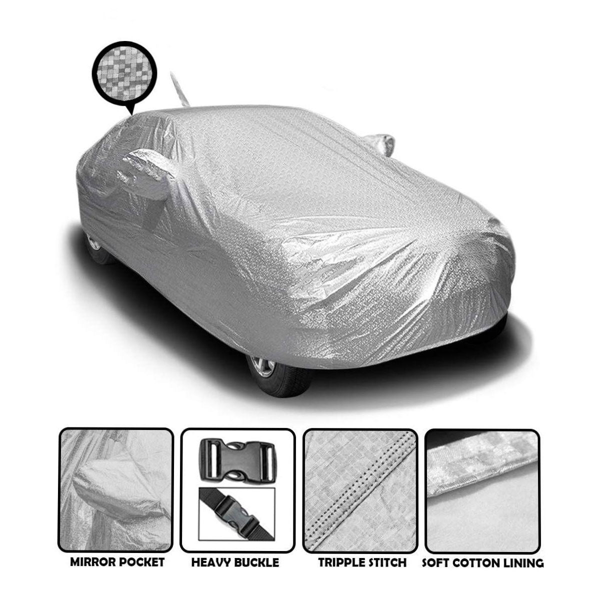 Oshotto Spyro Silver Anti Reflective, dust Proof and Water Proof Car Body Cover with Mirror Pockets For Tata Nexon (with Antenna Pocket)