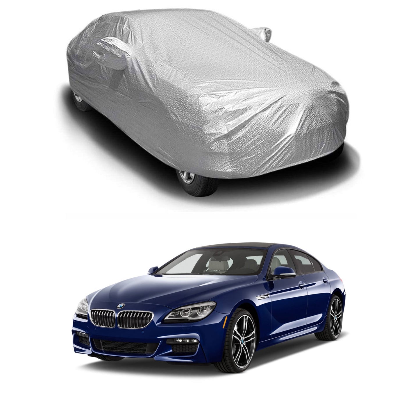 Oshotto Spyro Silver Anti Reflective, dustProof Silver and Water Proof Silver Car Body Cover with Mirror Pockets For BMW 6 Series
