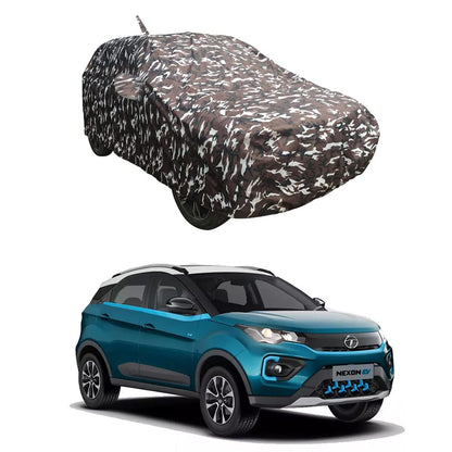 Oshotto Ranger Design Made of 100% Waterproof Fabric Multicolor Car Body Cover with Mirror Pockets For Tata Nexon ev (with Antenna Pocket)