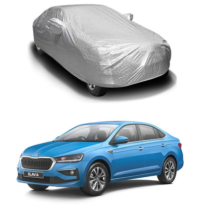 Oshotto Spyro Silver Anti Reflective, dustproof and Water Proof Car Body Cover with Mirror Pockets For Skoda Slavia