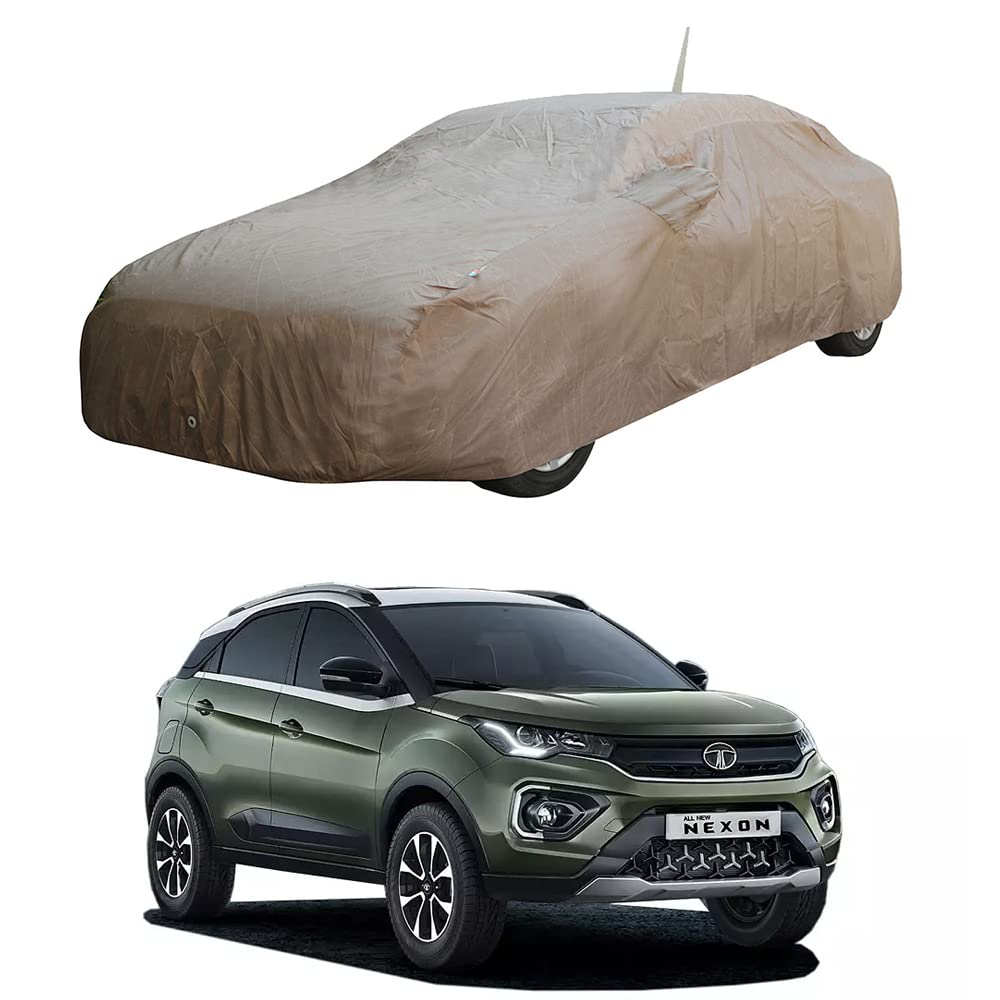 Oshotto Brown 100% Waterproof Car Body Cover with Mirror Pockets For Tata Nexon (with Antenna Pocket)