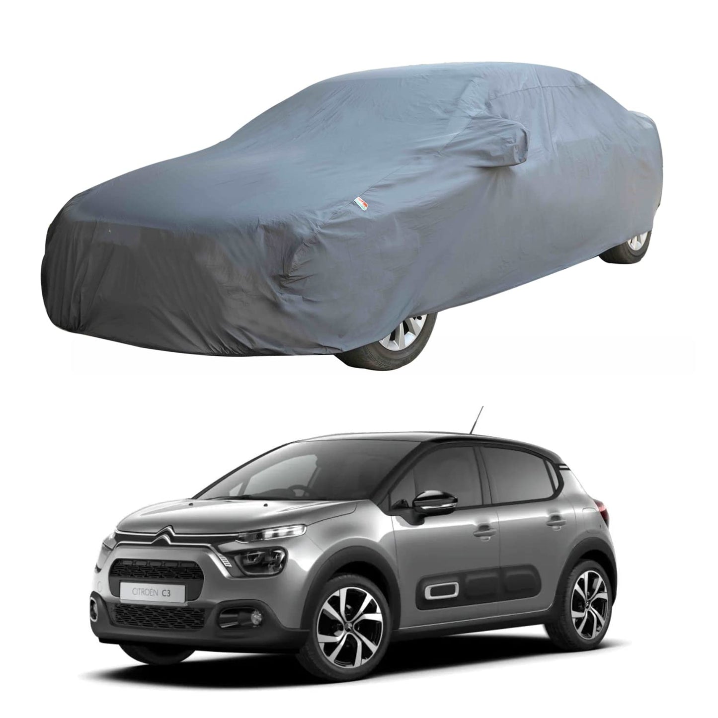 Oshotto Dark Grey 100% Anti Reflective, dustproof and Water Proof Car Body Cover with Mirror Pockets For Citroen C3