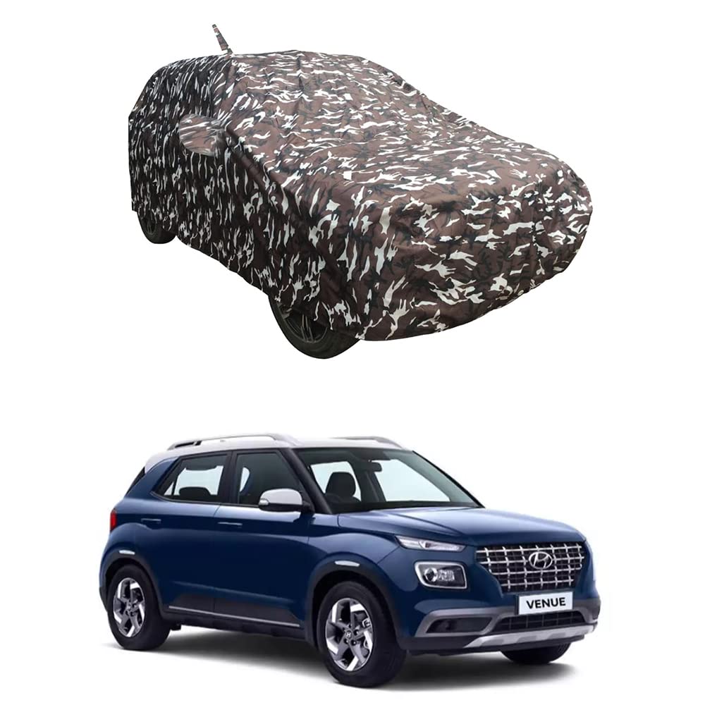 Oshotto Ranger Design Made of 100% Waterproof Fabric Multicolor Car Body Cover with Mirror Pockets For Hyundai Venue(with Antenna Pocket)