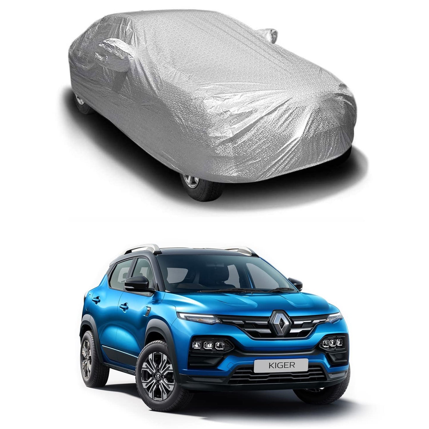 Oshotto Spyro Silver Anti Reflective, dustproof and Water Proof Car Body Cover with Mirror Pockets For Renault Kiger