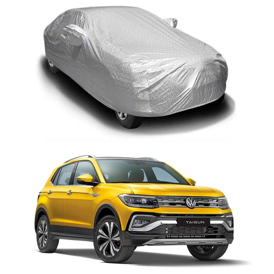 Oshotto Spyro Silver Anti Reflective, dustproof and Water Proof Car Body Cover with Mirror Pockets For Volkswagen Taigun