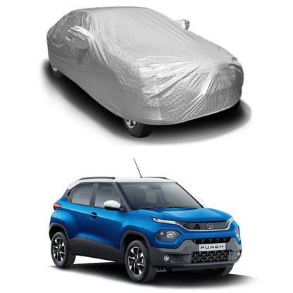 Oshotto Spyro Silver Anti Reflective, dustproof and Water Proof Car Body Cover with Mirror Pockets For Tata Punch