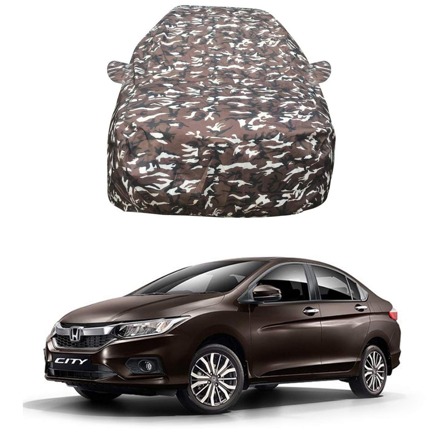Oshotto Ranger Design Made of 100% Waterproof Fabric Multicolor Car Body Cover with Mirror Pockets For Honda City Idtec 2014-2023