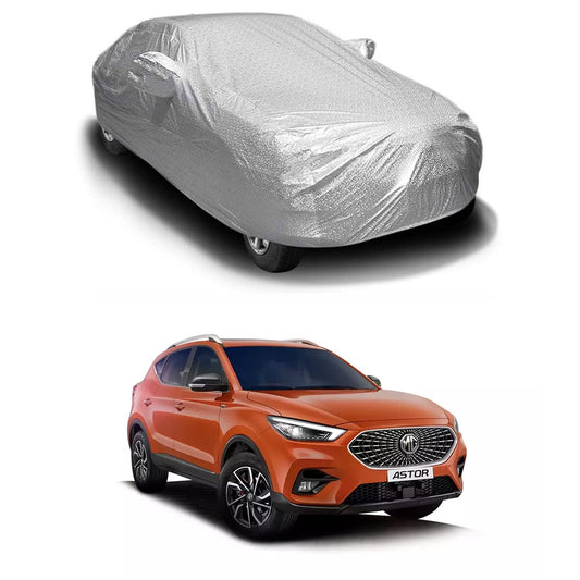 Oshotto Spyro Silver Anti Reflective, dustproof and Water Proof Car Body Cover with Mirror Pockets For MG Astor