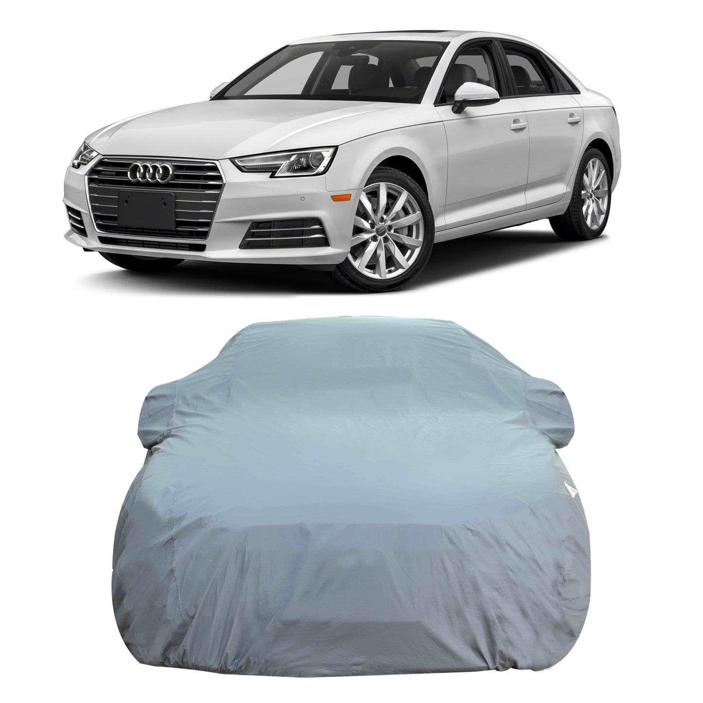 Oshotto Dark Grey 100% Anti Reflective, dustproof and Water Proof Car Body Cover with Mirror Pocket For Audi Old A4 (2010-2016)