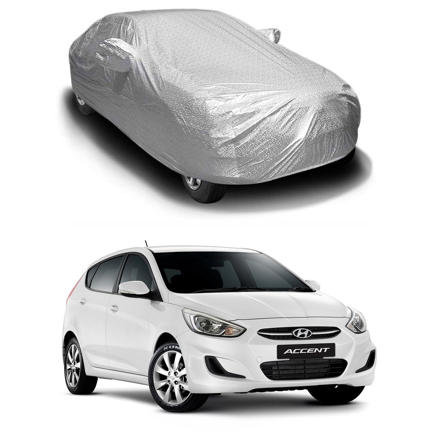 Oshotto Spyro Silver Anti Reflective, dustproof and Water Proof Car Body Cover with Mirror Pockets For Hyundai Accent