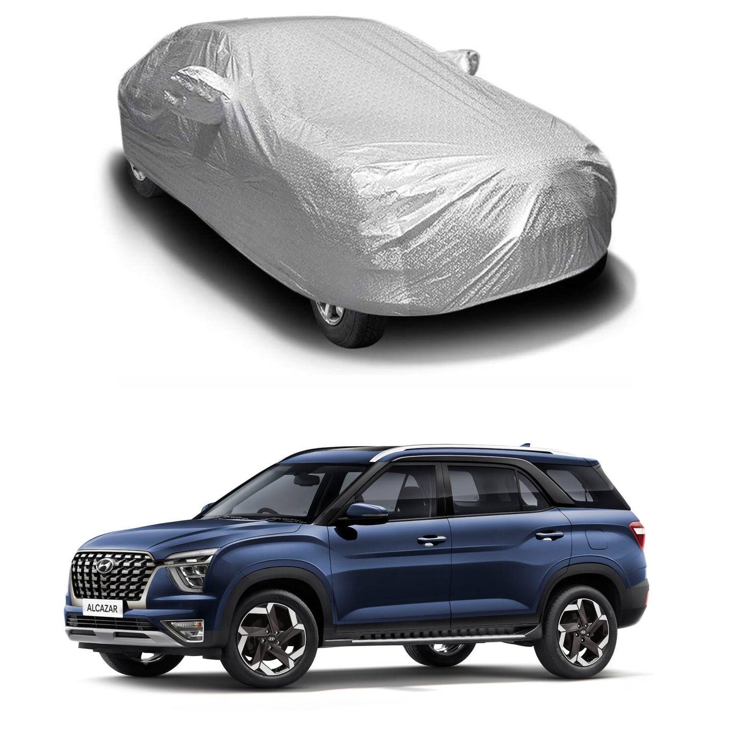 Oshotto Spyro Silver Anti Reflective, dustproof and Water Proof Car Body Cover with Mirror Pockets For Hyundai Alcazar