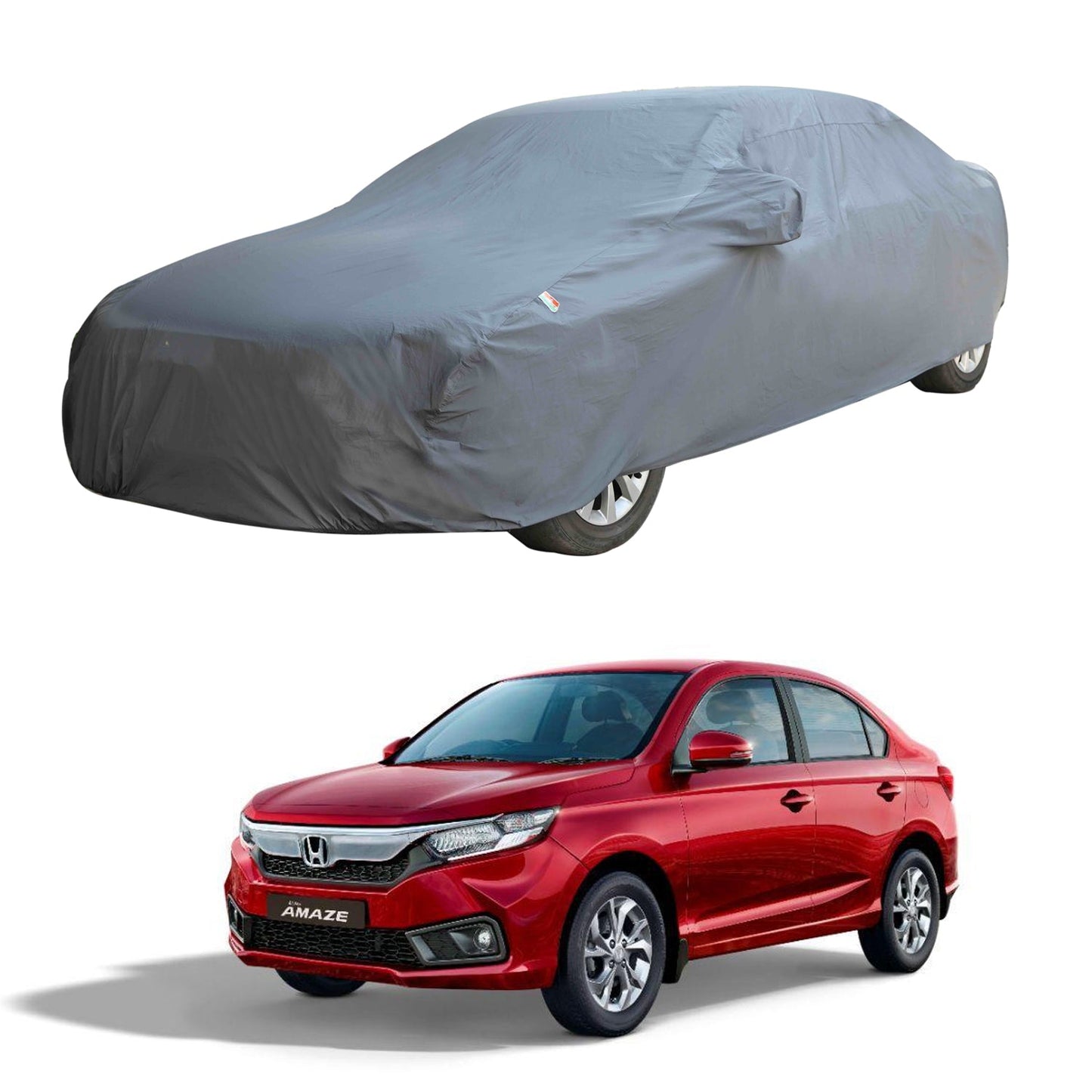 Oshotto Dark Grey 100% Anti Reflective, dustproof and Water Proof Car Body Cover with Mirror Pockets For Honda Amaze 2018-2023