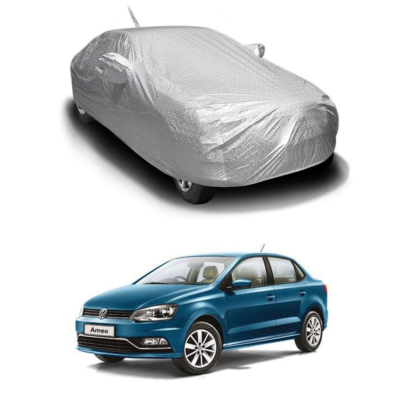 Oshotto Spyro Silver Anti Reflective, dustproof and Water Proof Car Body Cover with Mirror Pockets For Volkswagen Ameo