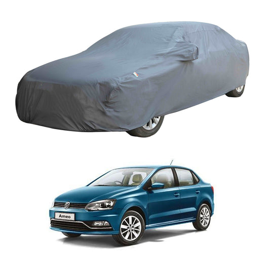 Oshotto Dark Grey 100% Anti Reflective, dustproof and Water Proof Car Body Cover with Mirror Pockets For Volkswagen Ameo