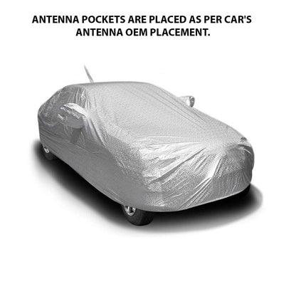 Oshotto Spyro Silver Anti Reflective, dustproof and Water Proof Car Body Cover with Mirror Pockets For Hyundai i20 Elite/Active 2014-2023 (with Antenna Pocket)