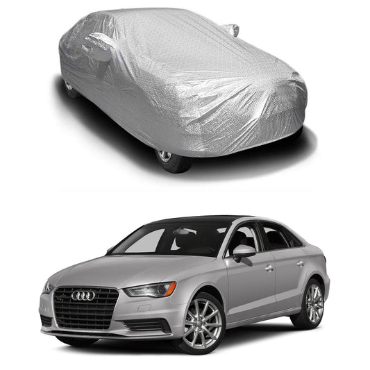 Oshotto Spyro Silver Anti Reflective, dustProof Silver and Water Proof Silver Car Body Cover with Mirror Pockets For Audi A3