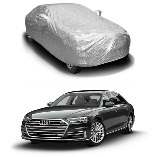 Oshotto Spyro Silver Anti Reflective, dustProof Silver and Water Proof Silver Car Body Cover with Mirror Pockets For Audi A8