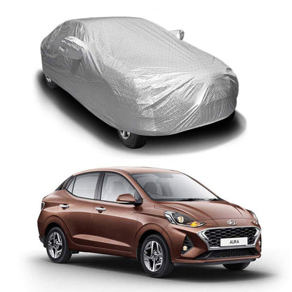 Oshotto Spyro Silver Anti Reflective, dustproof and Water Proof Car Body Cover with Mirror Pockets For Hyundai Aura