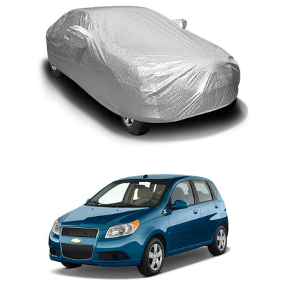 Oshotto Spyro Silver Anti Reflective, dustProof Silver and Water Proof Silver Car Body Cover with Mirror Pockets For Chevrolet Aveo