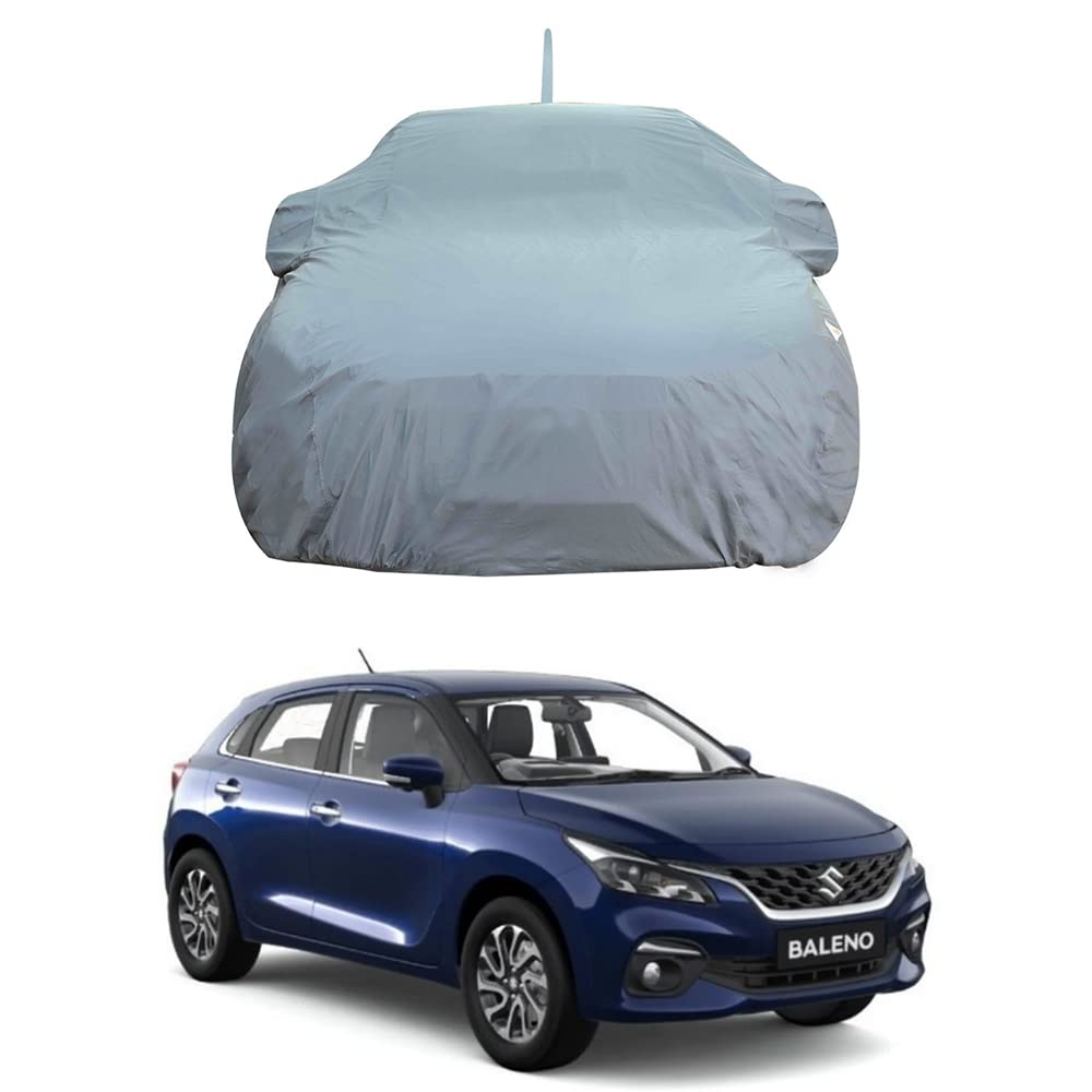 Oshotto Dark Grey 100% Anti Reflective, dustproof and Water Proof Car Body Cover with Mirror & Antenna Pockets For Maruti Suzuki Baleno 2022 Onwards
