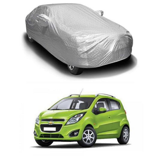 Oshotto Spyro Silver Anti Reflective, dustProof Silver and Water Proof Silver Car Body Cover with Mirror Pockets For Chevrolet Beat