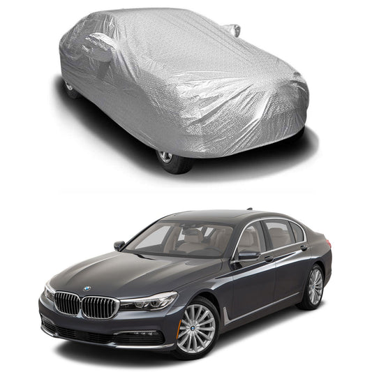 Oshotto Spyro Silver Anti Reflective, dustProof Silver and Water Proof Silver Car Body Cover with Mirror Pockets For BMW 7 Series