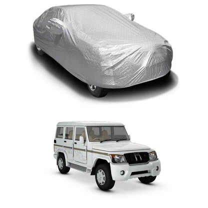 Oshotto Spyro Silver Anti Reflective, dustproof and Water Proof Car Body Cover with Mirror Pockets For Mahindra Bolero