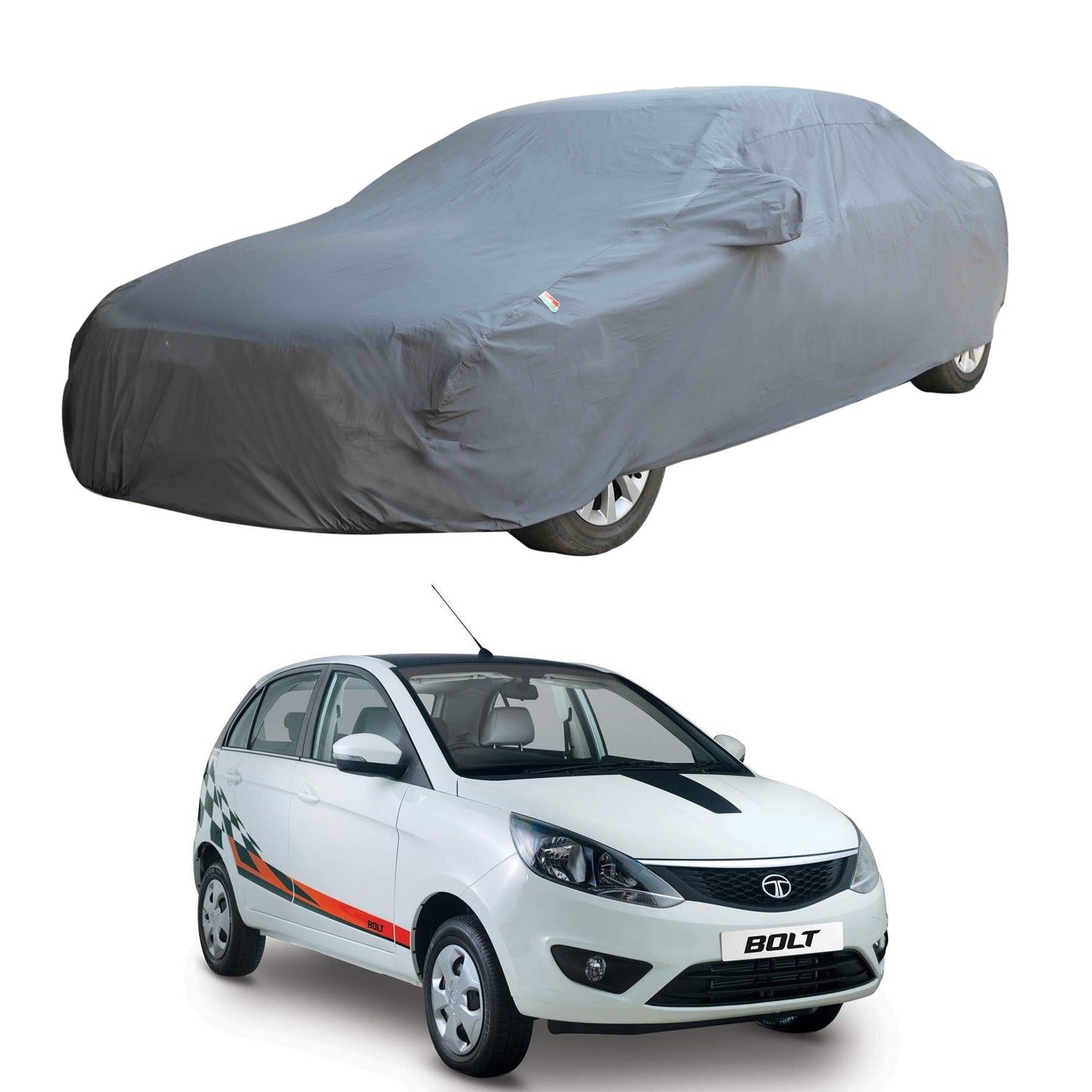 Oshotto Dark Grey 100% Anti Reflective, dustproof and Water Proof Car Body Cover with Mirror Pocket For Tata Bolt