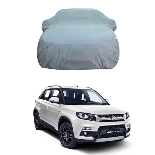 Oshotto Dark Grey 100% Anti Reflective, dustproof and Water Proof Car Body Cover with Mirror Pockets For Maruti Suzuki Brezza