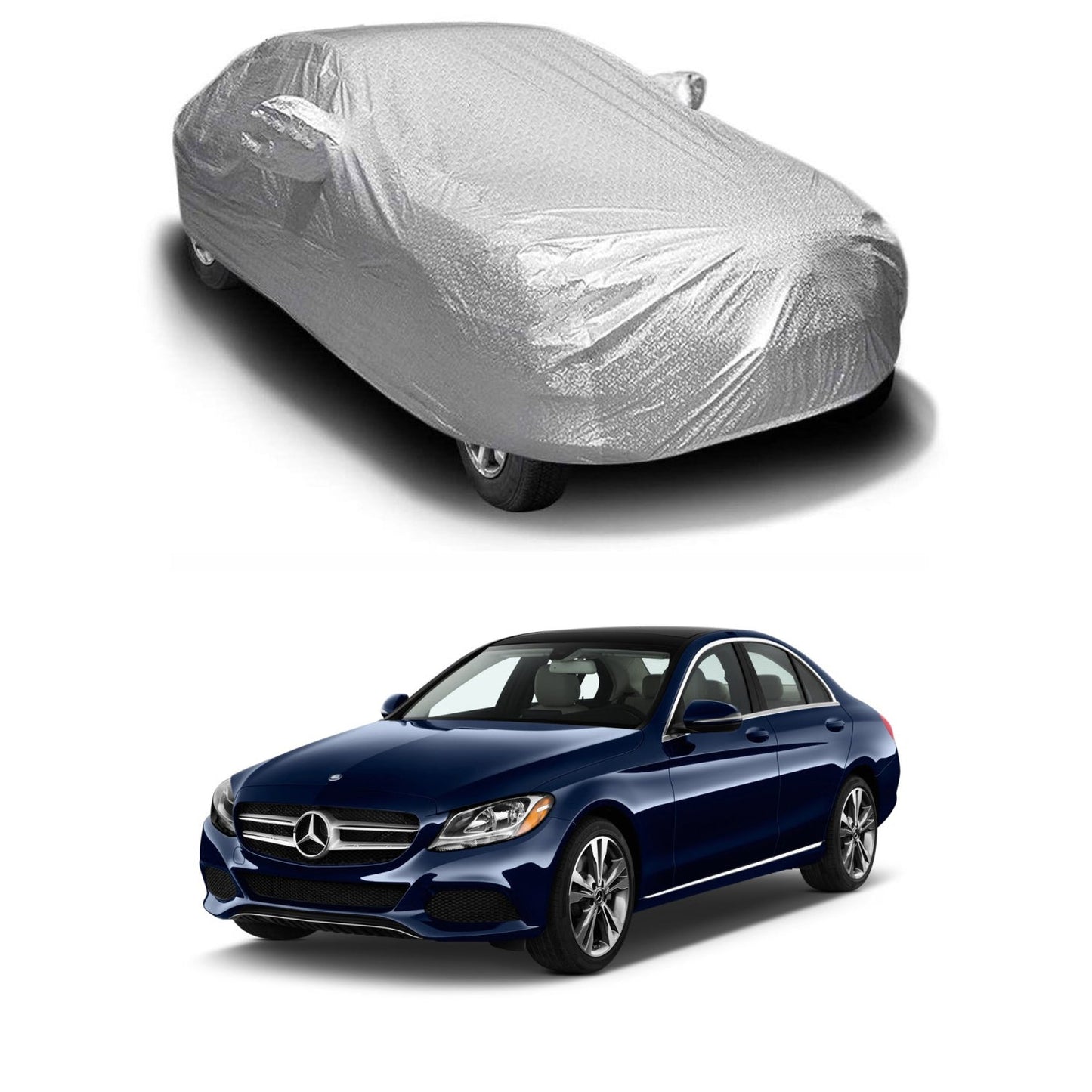 Oshotto Spyro Silver Anti Reflective, dustproof and Water Proof Car Body Cover with Mirror Pockets For Mercedes Benz C-Class 2016-2023