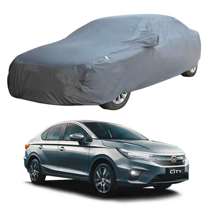 Oshotto Dark Grey 100% Anti Reflective, dustproof and Water Proof Car Body Cover with Mirror Pockets For Honda City 2020-2023