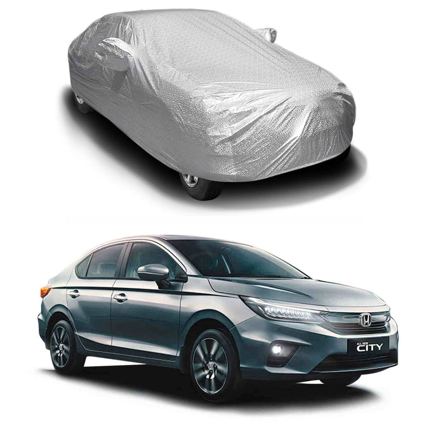 Oshotto Spyro Silver Anti Reflective, dustproof and Water Proof Car Body Cover with Mirror Pockets For Honda City 2020-2023