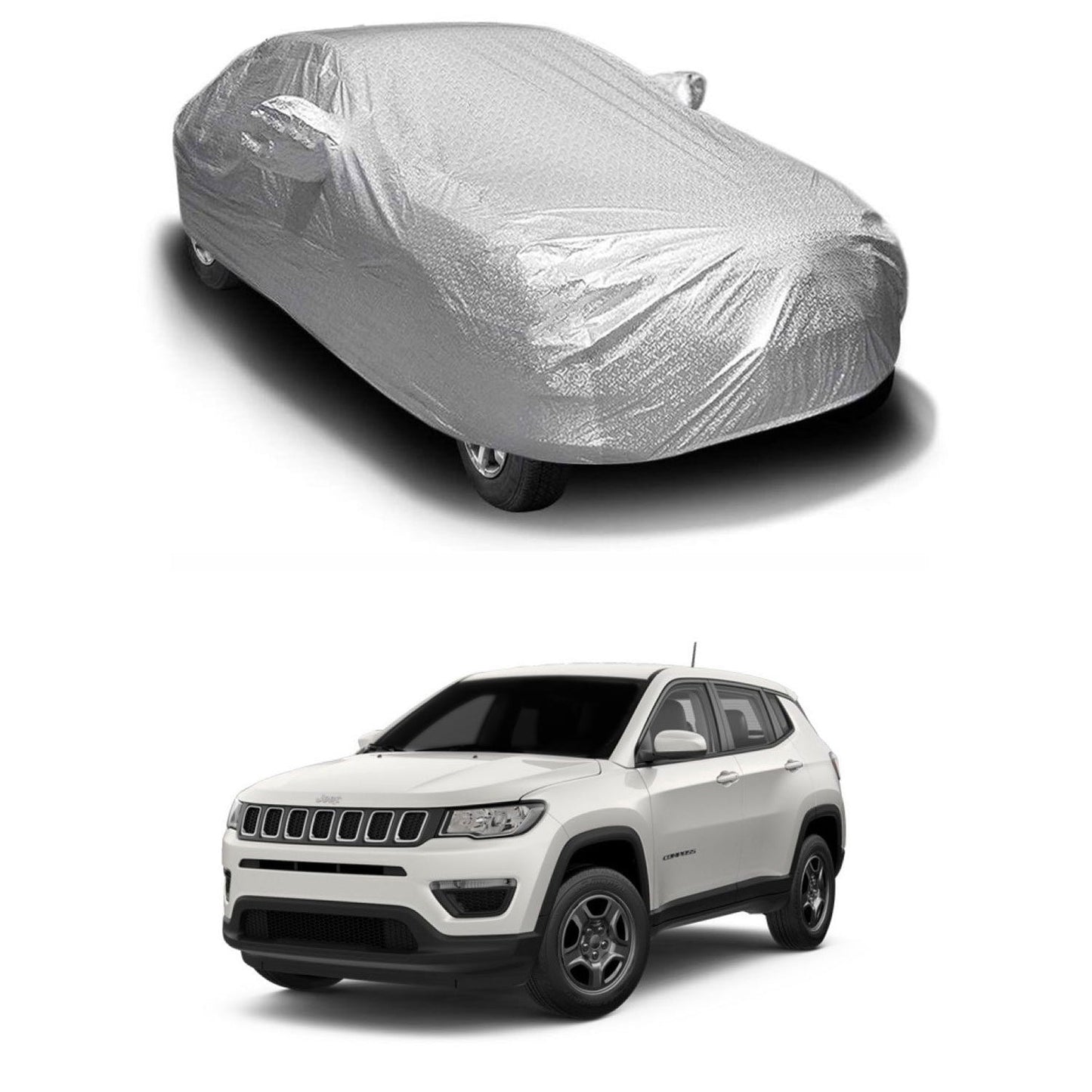 Oshotto Spyro Silver Anti Reflective, dustproof and Water Proof Car Body Cover with Mirror Pockets For Jeep Compass