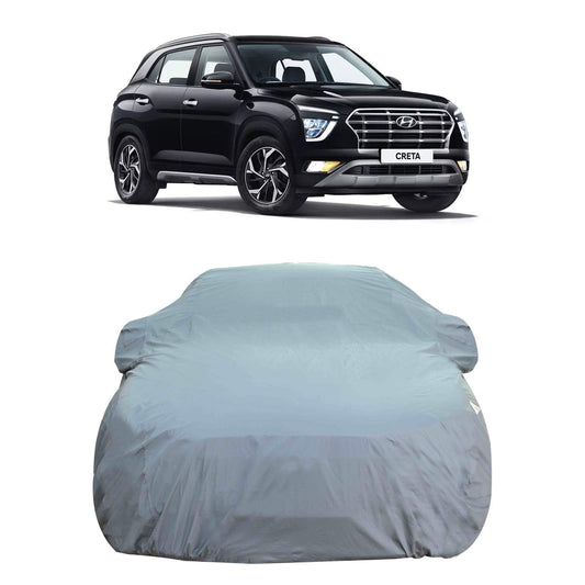 Oshotto Dark Grey 100% Anti Reflective, dustproof and Water Proof Car Body Cover with Mirror Pockets For Hyundai Creta 2020-2023