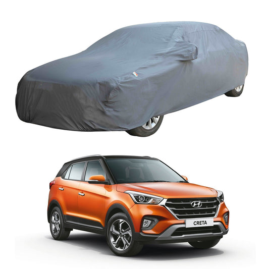 Oshotto Dark Grey 100% Anti Reflective, dustproof and Water Proof Car Body Cover with Mirror Pockets For Hyundai Creta (2015-2019) All Models