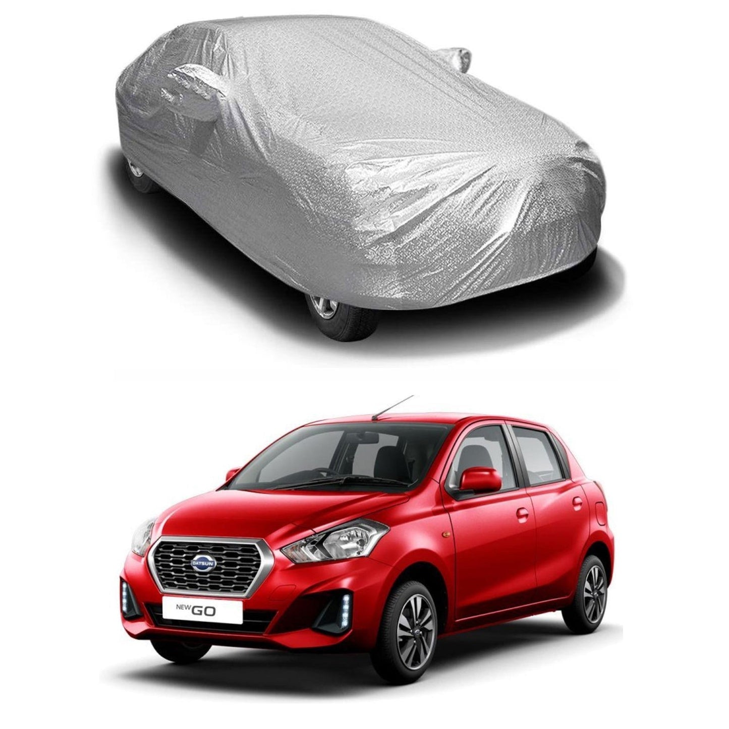 Oshotto Spyro Silver Anti Reflective, dustproof and Water Proof Car Body Cover with Mirror Pockets For Datsun GO/Redi Go