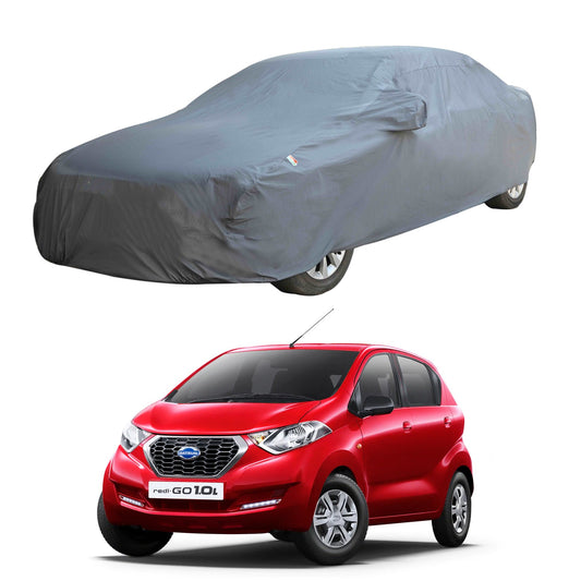 Oshotto Dark Grey 100% Anti Reflective, dustproof and Water Proof Car Body Cover with Mirror Pockets For Datsun GO/ Redi Go