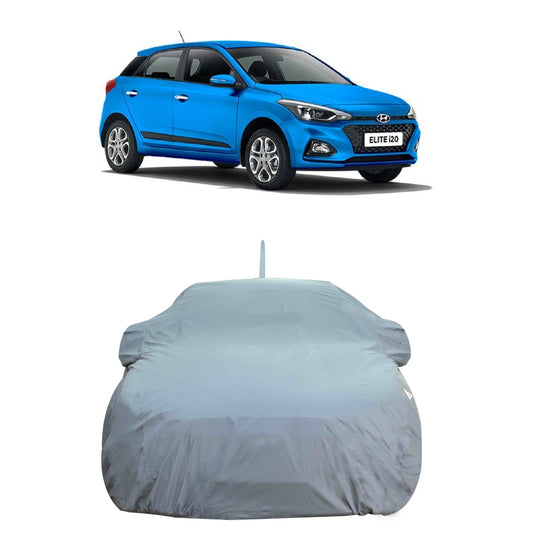 Oshotto Dark Grey 100% Anti Reflective, dustproof and Water Proof Car Body Cover with Mirror Pockets For Hyundai i20 Elite/Active 2014-2023 (with Antenna Pocket)