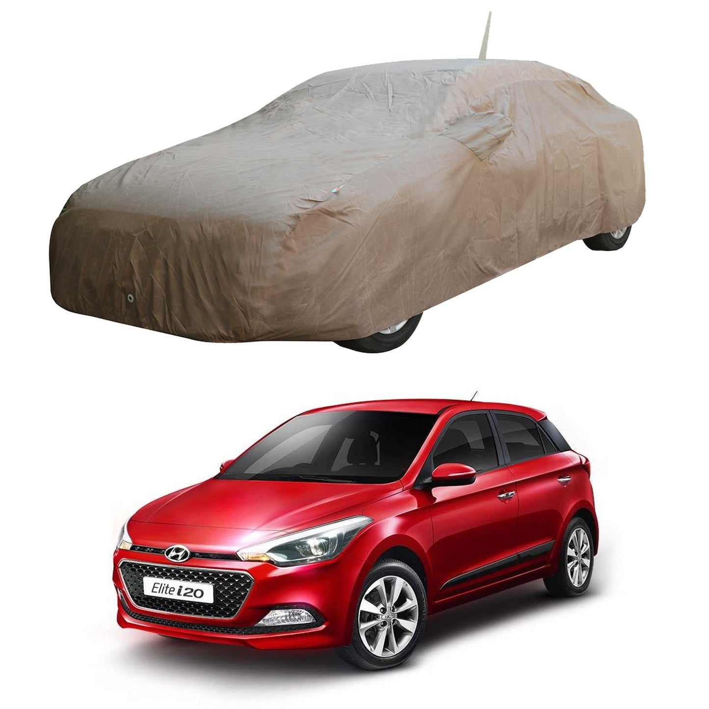 Oshotto Brown 100% Waterproof Car Body Cover with Mirror Pockets For Hyundai i20 Elite/Active 2014-2023 (with Antenna Pockets)