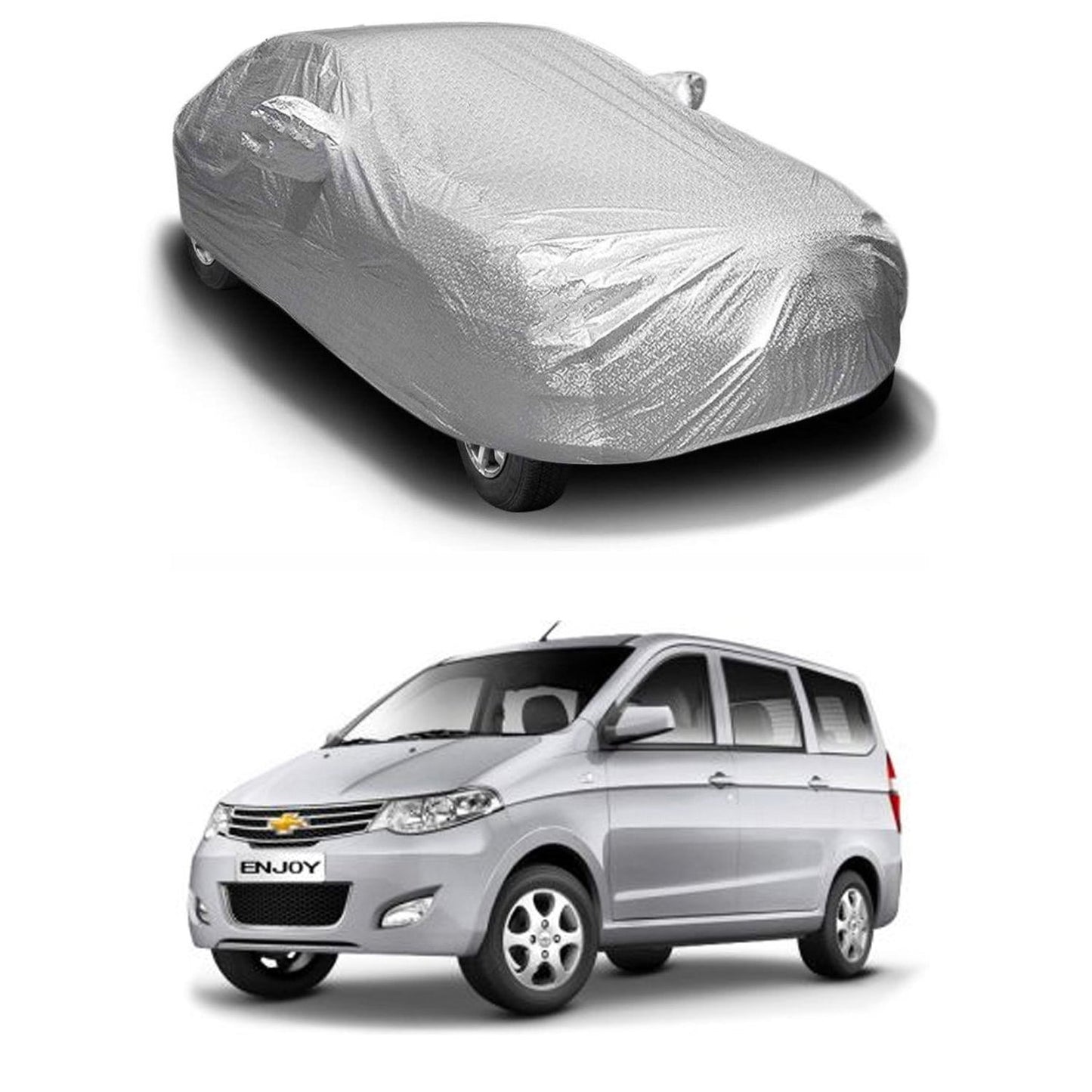 Oshotto Spyro Silver Anti Reflective, dustproof and Water Proof Car Body Cover with Mirror Pockets For Chevrolet Enjoy