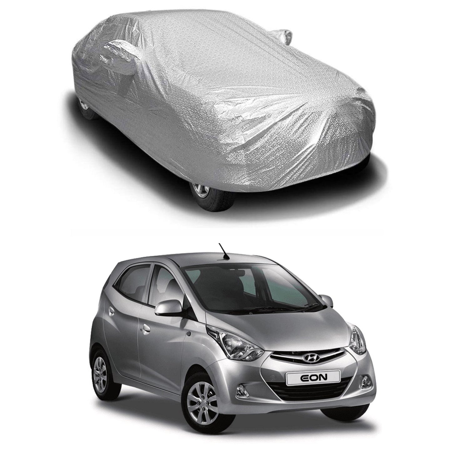 Oshotto Spyro Silver Anti Reflective, dustproof and Water Proof Car Body Cover with Mirror Pockets For Hyundai Eon