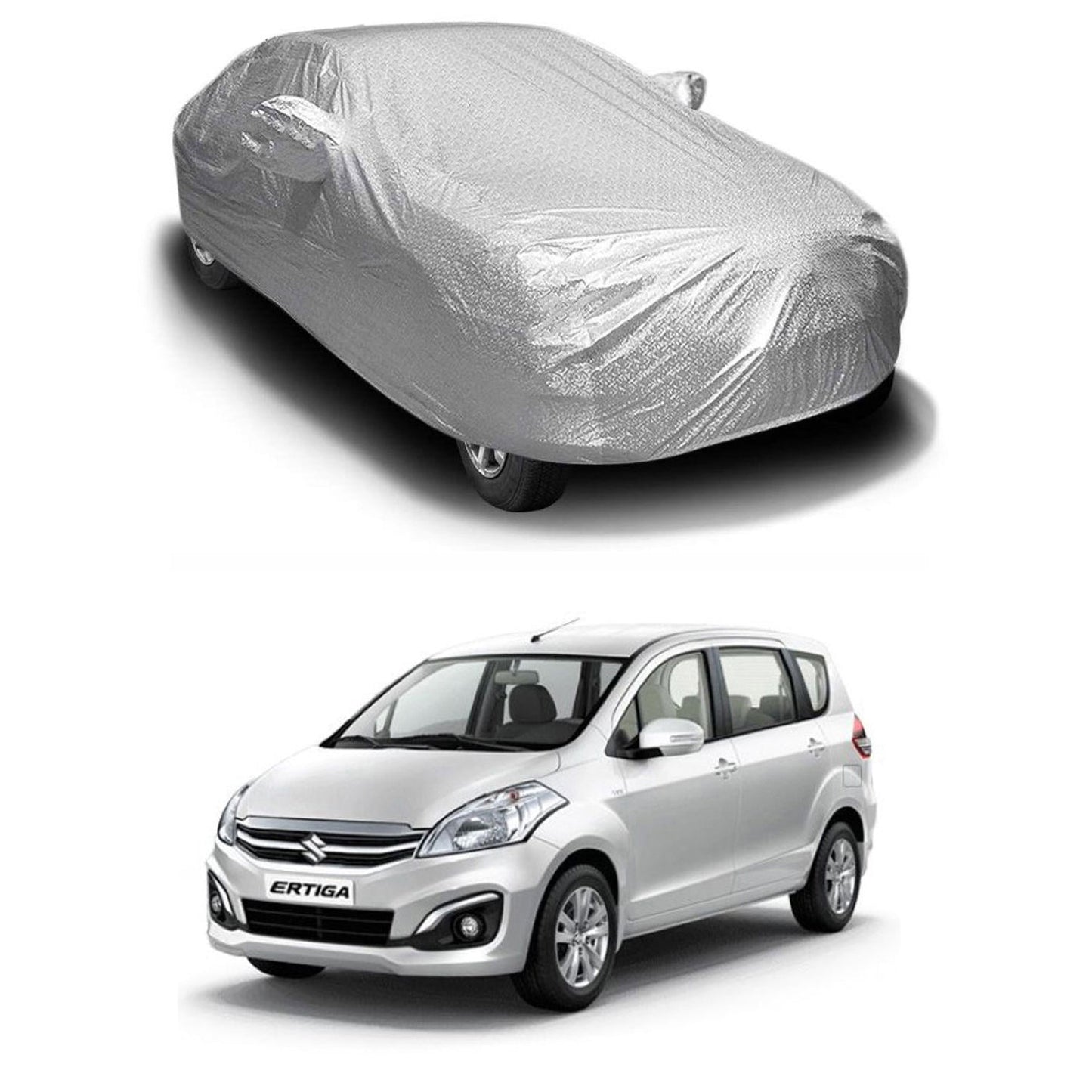 Oshotto Spyro Silver Anti Reflective, dustproof and Water Proof Car Body Cover with Mirror Pockets For Maruti Suzuki Ertiga 2018-2023