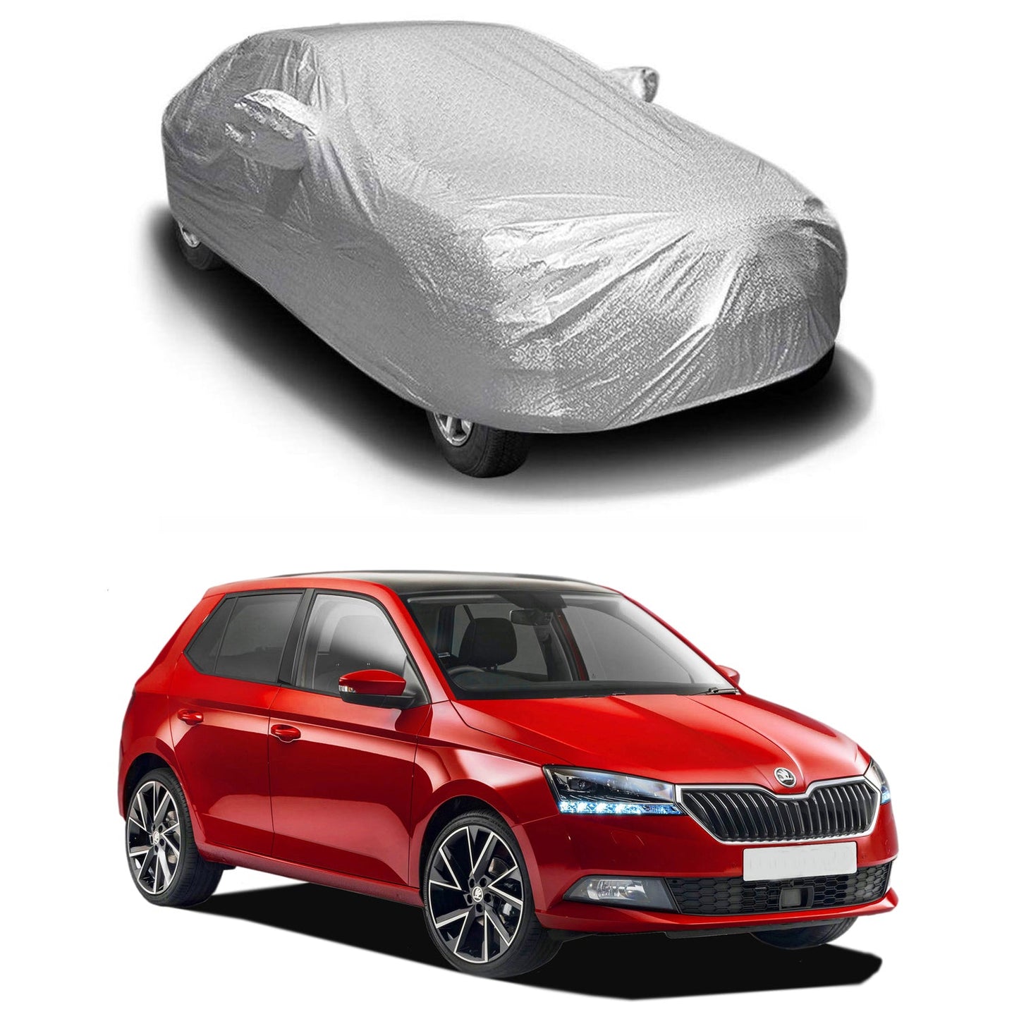 Oshotto Spyro Silver Anti Reflective, dustproof and Water Proof Car Body Cover with Mirror Pockets For Skoda Fabia