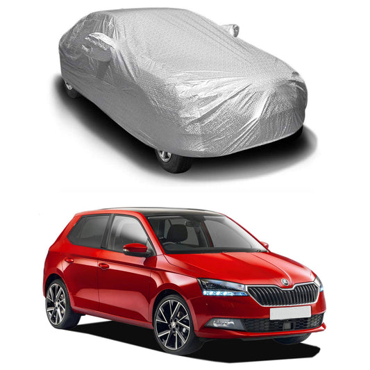 Oshotto Spyro Silver Anti Reflective, dustproof and Water Proof Car Body Cover with Mirror Pockets For Skoda Fabia