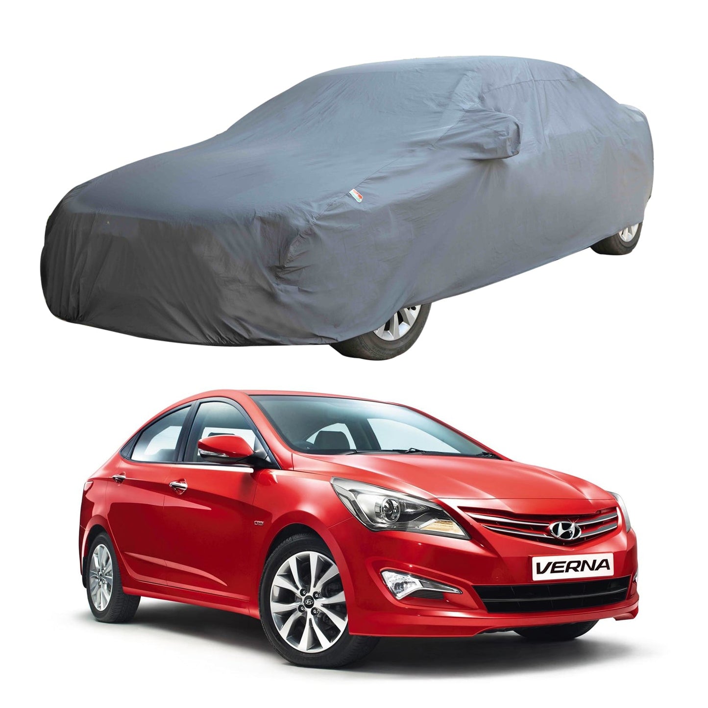 Oshotto Dark Grey 100% Anti Reflective, dustproof and Water Proof Car Body Cover with Mirror Pockets For Hyundai Verna Fluidic