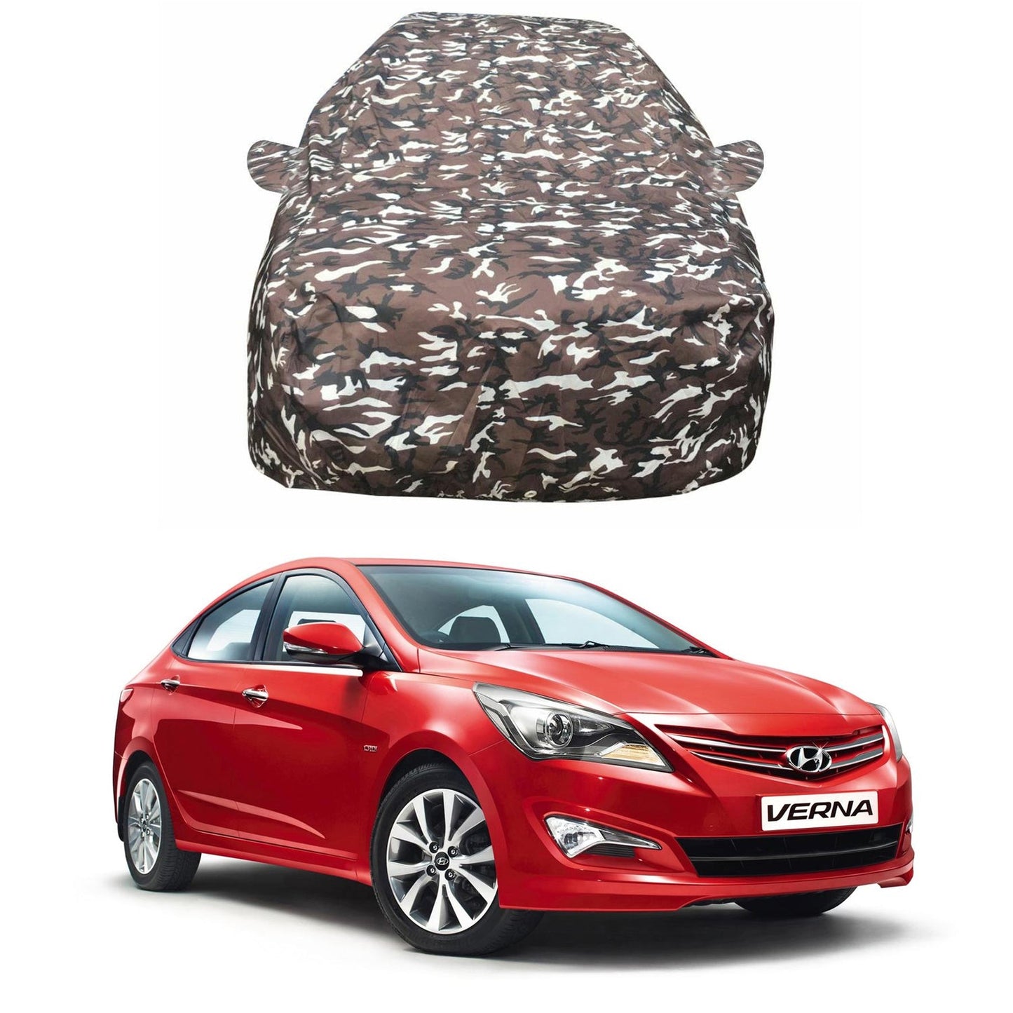 Oshotto Ranger Design Made of 100% Waterproof Fabric Car Body Cover with Mirror Pockets For Hyundai Verna Fluidic