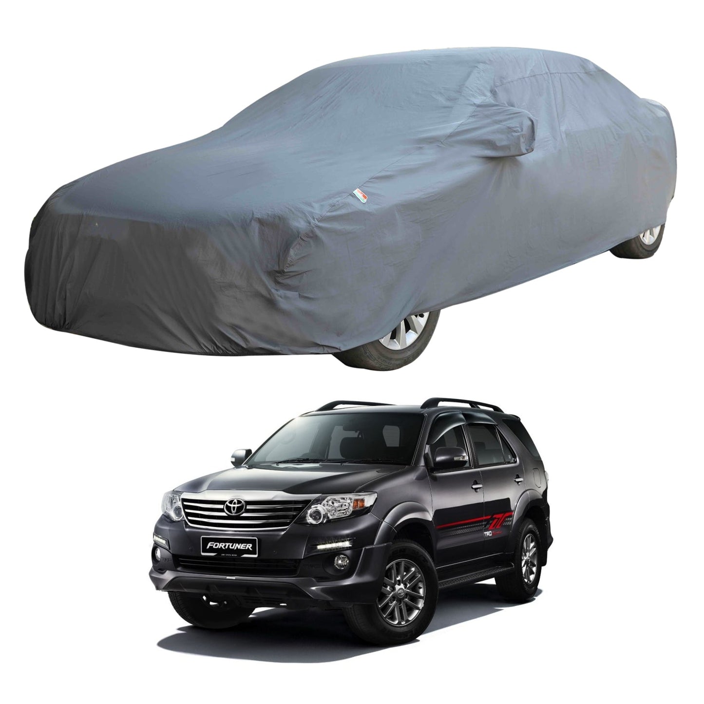 Oshotto Dark Grey 100% Anti Reflective, dustproof and Water Proof Car Body Cover with Mirror Pockets For Toyota Fortuner-All Models