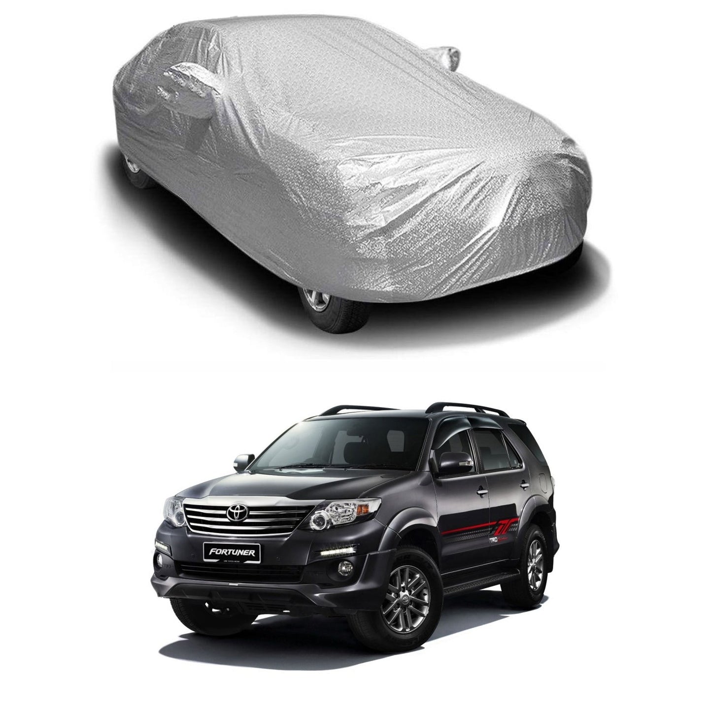 Oshotto Spyro Silver Anti Reflective, dustproof and Water Proof Car Body Cover with Mirror Pockets For Toyota Fortuner