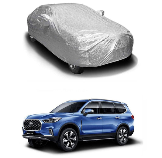 Oshotto Spyro Silver Anti Reflective, dustproof and Water Proof Car Body Cover with Mirror Pockets For MG Gloster